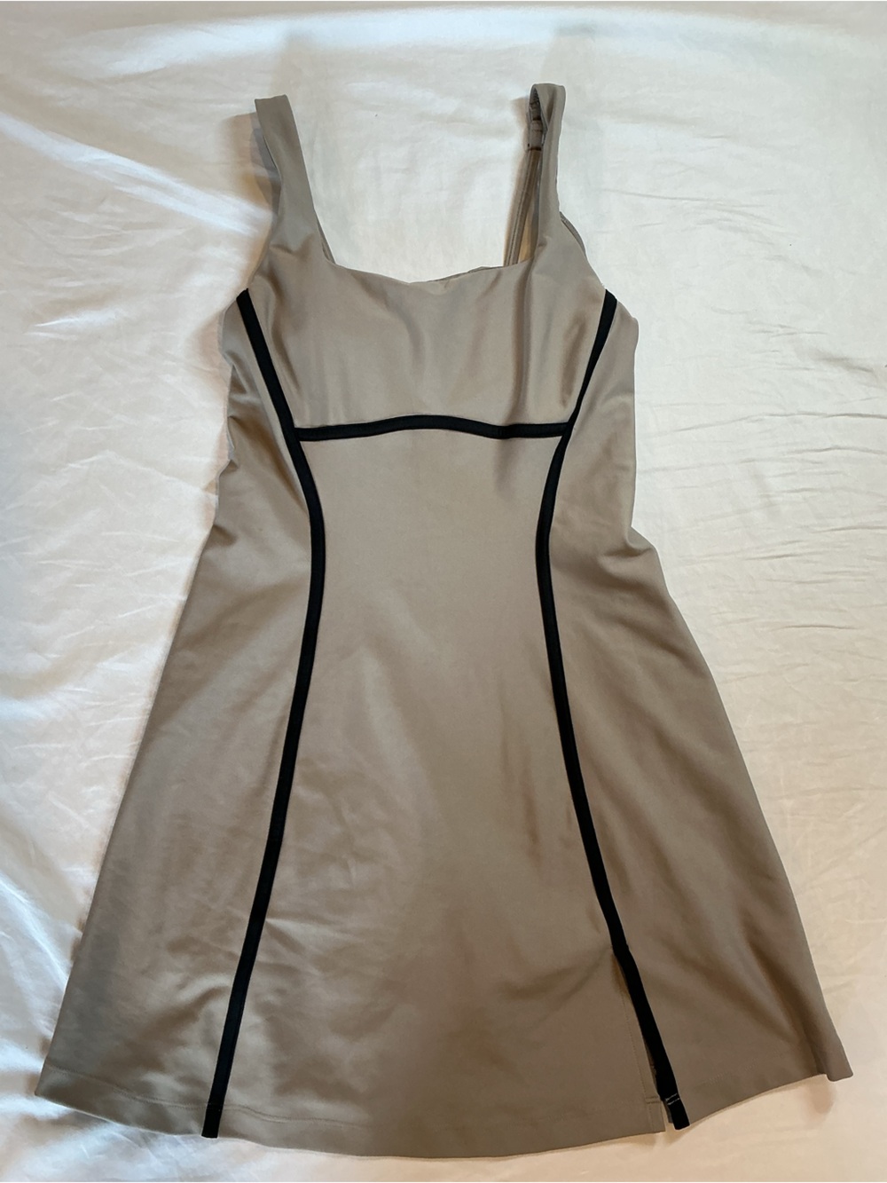 Taupe A-Line Slip Dress with Black Contrast Trim